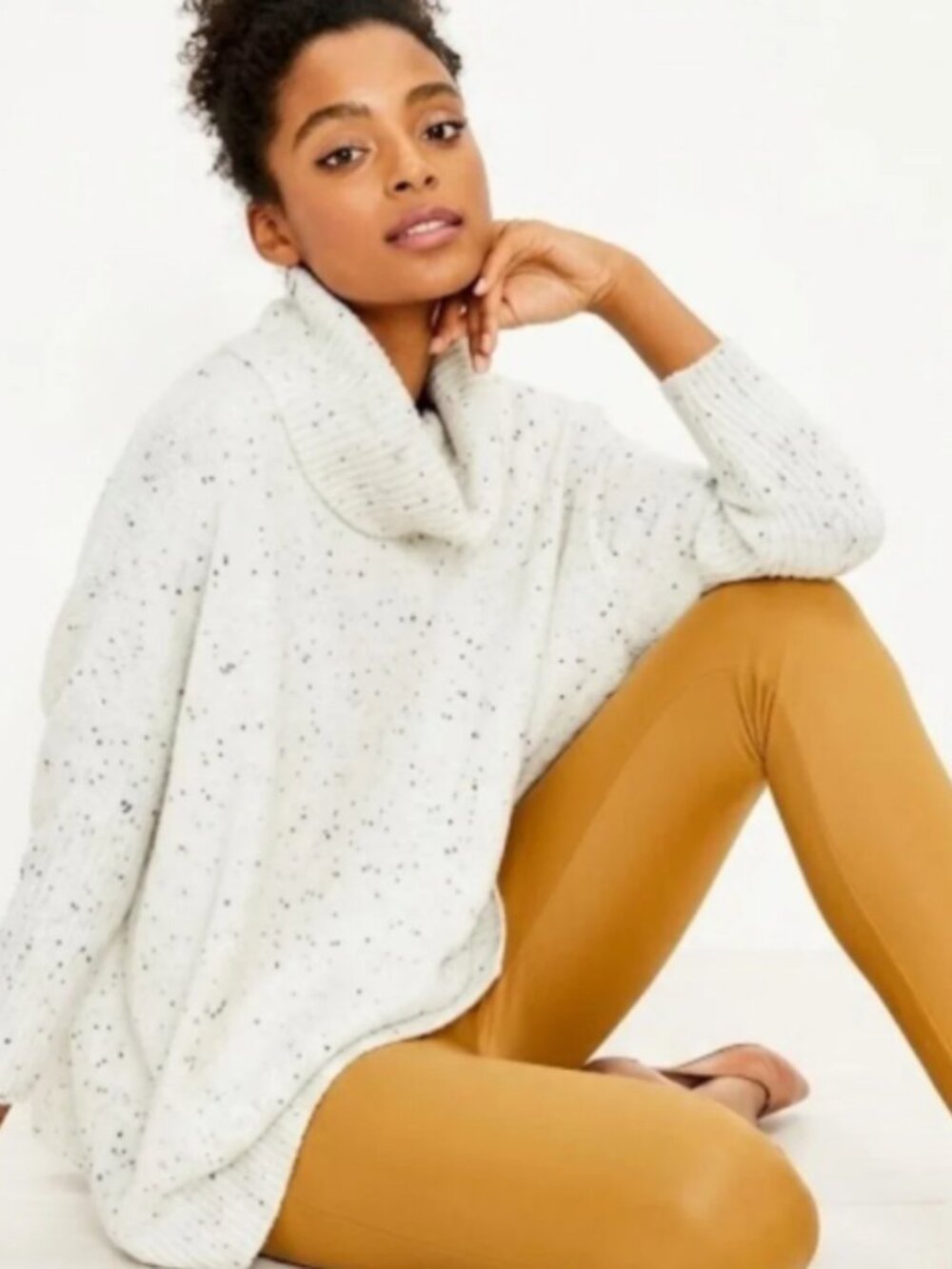 Flecked Cowl Neck Tunic Sweater